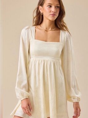 Altar'd State Cream Square-Neck Long Sleeve Mini Dress